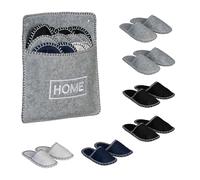 Relaxdays Felt Guest Slippers, 6 Pairs, Indoor Shoe Set with Bag, Sizes EU 36-45, Anti-Slip Sole, Unisex, Multicoloured, 100%, 6 Paar