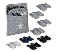 Relaxdays Felt Guest Slippers, 8 Pairs, Indoor Shoe Set with Bag, Sizes EU 36-45, Anti-Slip Sole, Unisex, Multicoloured, 100%, 8 Paar