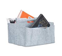 Relaxdays Felt Newspaper Basket, HxWxD: 22 x 32 x 99 cm, 2 Compartments, 1 Handle, Foldable Magazine Holder, Grey