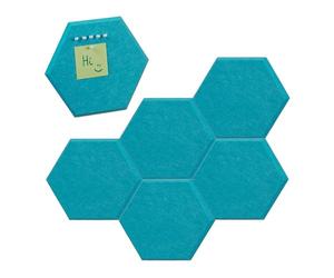 Relaxdays Felt Pin Boards, Set of 6, Self-Adhesive, Hexagonal, 26 x 30 x 0.9 cm, Bulletin, Notice, with Push Pins, Blue