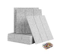 Relaxdays Felt Pinboard, 12 pcs, Self-Adhesive Squares with Pins, 30x30x0.9 cm, Grey