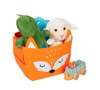 Relaxdays Felt Storage Basket, Animal Motif, Children, Foldable, HxWxD: 24 x 27 x 18 cm, Toys, Fox Design, Orange
