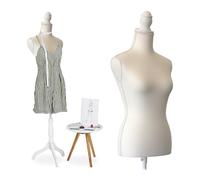 Relaxdays female dress form, size 36/38, height adjustable 160-175 cm, with wooden base, mannequin, white