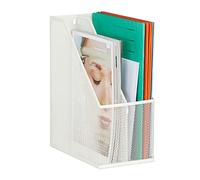Relaxdays File Organiser, Standing, Mesh Design, Office & Home, H x W x D: 31.5 x 14.5 x 25 cm, Metal, White, Steel