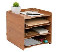 Relaxdays File sorter, A4, 4 compartments, HxWxD 25 x 25 x 31 cm, Brown
