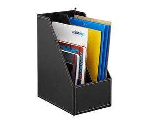 Relaxdays Filing Cabinet, Artificial Leather, 2 Compartments, DIN A4-C4, Sturdy Organiser, HWD: 35 x 18 x 26.5 cm, Black