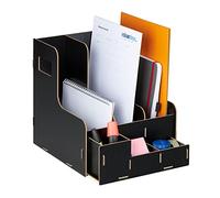 Relaxdays Filing Cabinet for Office, 3 Compartments, DIN A4 Format, MDF Sturdy Organiser, HWD: 27 x 24 x 31.5 cm, Black, Fibreboard