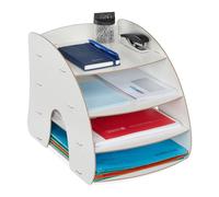 Relaxdays Filing Cabinet, 4 Compartments, Letter Tray, Office Document Organiser, A4 Format, 27 x 25.5 x 34.5 cm, White, Fibreboard