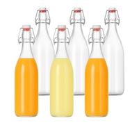 Relaxdays Filling, Set of 6, 1 Litre, Swing top, Glass Bottle Oil, Vinegar, Schnapps, Juice, Transparent, Silicone, 6er Set