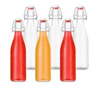 Relaxdays Filling, Set of 6, 500 ml, Swing top, Glass Bottle for Oil, Vinegar, Schnapps, Juice, Transparent, Silicone, 6er Set