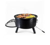 Relaxdays Fire Bowl, HxØ 62 x 66 cm, with Grill Grate, Spark Guard & Poker, Garden Fire Pit, Black