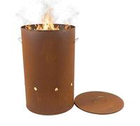 Relaxdays Fire Bowl in Corten Steel, Rust Finish, 60x38.5 cm with Lid, Industrial Garden Décor, Red-Brown