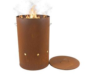 Relaxdays Fire Bowl in Corten Steel, Rust Finish, 60x38.5 cm with Lid, Industrial Garden Décor, Red-Brown