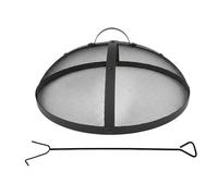 Relaxdays Fire Bowl Spark Guard, Ø 50 cm, Steel, Includes Fire Poker and Handle, Round, Black