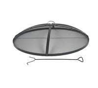 Relaxdays Fire Bowl Spark Guard, Steel, Ø 100 cm, with Handle and Lifting Hook, Black