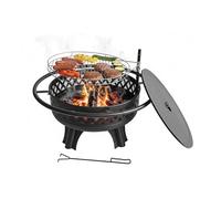 Relaxdays Fire Bowl with adjustable grill, lid, fire poker, 80.5cm diameter, black, garden fire pit
