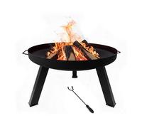 Relaxdays Fire Bowl with Fire Poker, Ø 59 cm, Powder-Coated Steel, Garden & Patio, Black (36 x 64 x 64 cm)