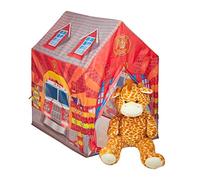 Relaxdays Firehouse Tent, Large Playhouse For Boys & Girls, Indoor Use, 3 Years & Up, 103 x 71 x 94 cm, Red
