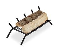 Relaxdays Fireplace Grate, Angular, Steel, Andiron, Gridiron, Solid & Sturdy, Log Grate With Feet, 16x58x28 cm, Black