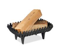 Relaxdays Fireplace Grate, Fire Trestle, HxWxD: 15 x 37 x 26 cm, Solid, Heavy, Cast Iron, Ash Pan with Feet, Iron, Black