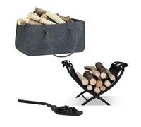 Relaxdays Fireplace Set: Bag, Basket and Shovel