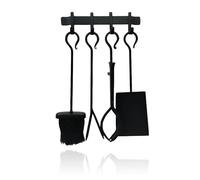 Relaxdays Fireplace Tool Set, 5-piece, Poker, Shovel, ash Brush, Tongs, wall Holder, Black