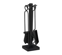 Relaxdays fireplace tool set, 5-piece set, poker, ash shovel, broom, black | tongs & holder, iron