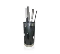 Relaxdays fireplace tool set, 5-piece set, poker, ash shovel, brush, tongs & stand, black/silver