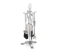 Relaxdays Fireplace Tool Set, 5-Pieces, Poker, Ash Shovel, Broom, Stand, Tongs, Iron, Sturdy Base, Accessories, Silver, 54 x 21 x 20 cm