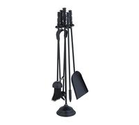 Relaxdays Fireplace Tool Set, 5-Pieces, Poker, Ash Shovel, Broom, Stand, Tongs, Iron, Sturdy Base, Accessories, Silver, 58 x 16 x 16 cm