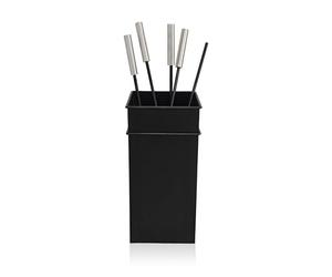 Relaxdays fireplace tool set, 5 pieces, poker, ash shovel, brush, tongs & stand, iron, black fire tools