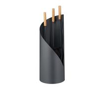 Relaxdays Fireplace Tools, 4-Piece Accessory Set with Stand, Grey/Natural | Poker, Ash Shovel & Broom, Wooden Handles