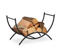 Relaxdays Firewood Basket, Fireplace Storage for Wood, Curved, HxWxD: 38 x 67 x 32.5 cm, Indoor, Metal, Steel, Black