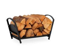 Relaxdays Firewood Basket, Fireplace Storage for Wood, Foldable, HxWxD: 33 x 66 x 30.5 cm, Indoor, Metal, Steel, Black