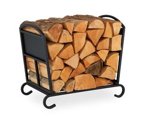Relaxdays Firewood Basket, Fireplace Storage for Wood, Foldable, HxWxD: 44 x 52 x 31 cm, Indoor, Metal, Steel, Black