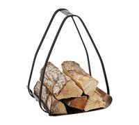 Relaxdays Firewood Basket Metal with Handle, Firewood Basket for Indoor Use, Wooden Carrier, H x W x D: 49 x 36 x 35 cm, Silver/Black, 1 Piece