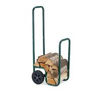Relaxdays Firewood Cart, Made of Steel, 2 Rubber Wheels, Load Capacity up to 60kg, Transport Wood Pieces, Storage, Green, 109.5 x 41 x 45 cm