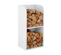 Relaxdays firewood holder, HxWxD: 80x40x30 cm, 2 compartments, wood storage for logs, stacked wood, iron, white