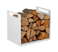 Relaxdays Firewood Holder, Metal, Modern, HWD: 35x40x30 cm, Holder for Logs, Stacked Wood & Firewood, White