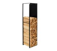 Relaxdays Firewood Holder, Wall Mounted, HWD: 140x25x25 cm, Wood, Powder Coated, Iron, Log Rack, Black