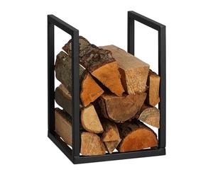 Relaxdays Firewood Rack, Fireplace Companion, Wood Stacking for Indoors, Log Storage, Metal, HWD: 40 x 30 x 30 cm, Black