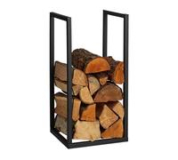 Relaxdays Firewood Rack, Fireplace Companion, Wood Stacking for Indoors, Log Storage, Metal, HWD: 60 x 30 x 30 cm, Black, Iron