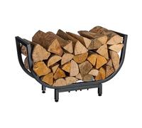 Relaxdays firewood rack, metal, HxWxD: 35 x 65 x 21 cm, black | indoor firewood holder, curved basket