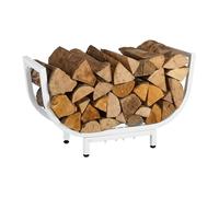 Relaxdays Firewood Rack, Metal, HxWxD: 35 x 65 x 21 cm, Indoor Firewood Holder, Curved Log Basket, White