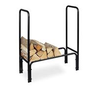 Relaxdays Firewood Rack, Metal, Shelf for Logs, for Indoor & Outdoor, Wood Stacking Aid, HxWxD: 85 x 72 x 30 cm, Black, Steel