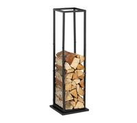 Relaxdays Firewood Rack, Tall Wood Storage, Fireplace, Metal, Steel, Stack Logs, HxWxD 121 x 35 x 35 cm, Black