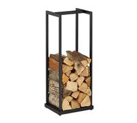 Relaxdays Firewood Rack, Metal, Tall Wood Storage, for Fireplace, Metal, Steel, Stack Logs, HxWxD 95 x 37 x 30 cm, Black