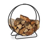 Relaxdays Firewood Rack, Round Log Cradle, Stacking Aid, Steel, Indoor Use, HxWxD 65x61x26 cm, Black