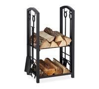 Firewood rack with utensils 2 Tiers Black Firewood Stand with Tools Durable