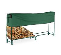 Relaxdays Firewood Rack with Cover, Steel, Log Storage Stand, Stacking Wood Shelf, HWD: 122 x 250 x 30 cm, Dark Green